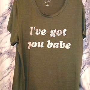 Women's Isabel Maternity shirt size XL Olive green w/ pink lettering